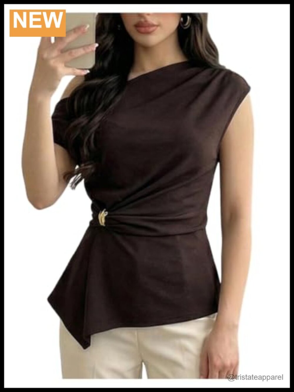 Off Shoulder Ruched Twist Front Blouse Asymmetrical Dressy Top Polyester